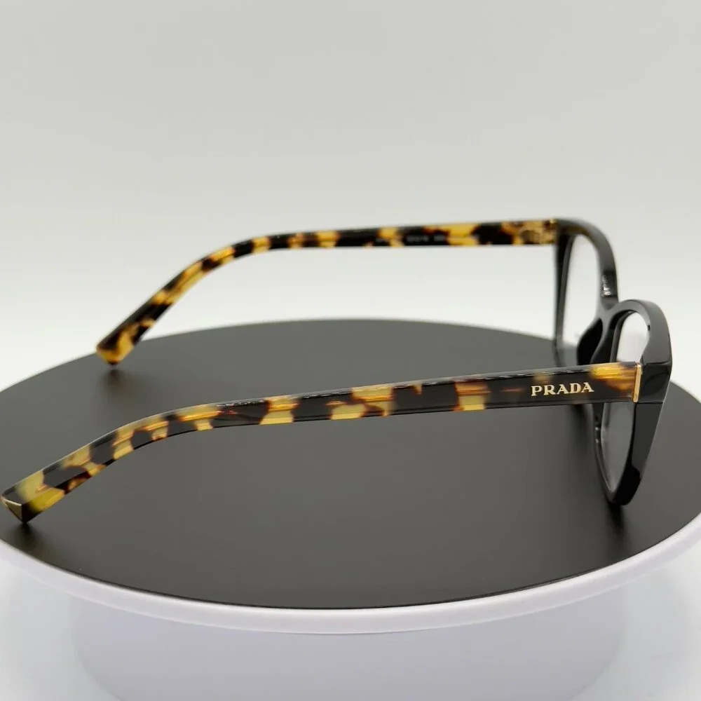 Prada Eyeglasses VPR15Z 389-1O1 Glasses Black on Brown Yellow Havana 53mm READ